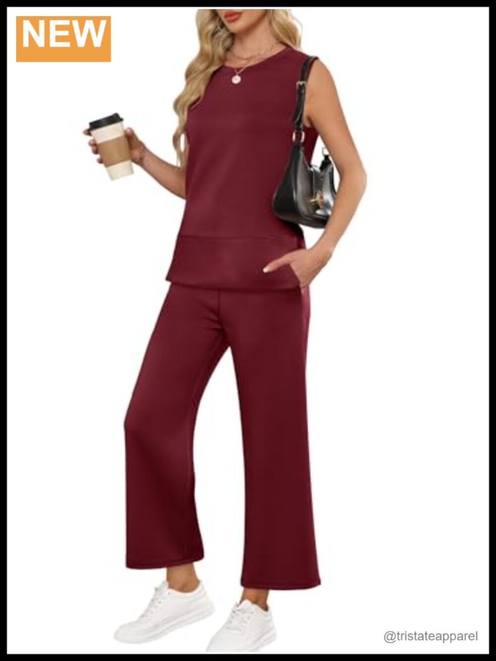 2 Piece Tank Top & Wide Leg Pants Lounge Set Sleeveless Travel Outfit